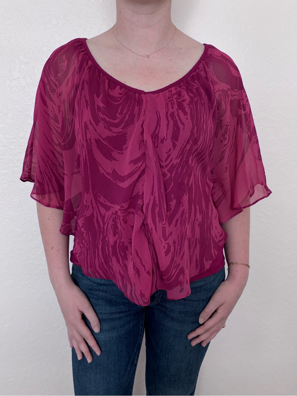 Lauren Conrad Deep Pink V-Neck Flutter Sleeve Blouse with Lined Racerback Tank